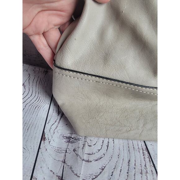 Moda Luxe Light Grayish Color Genuine Leather Hobo Bag Purse Handbag Tote READ - Picture 4 of 16